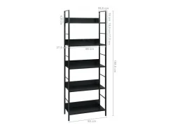 Estantería de 5 niveles de aglomerado negro 60x27,6x158,5 cm