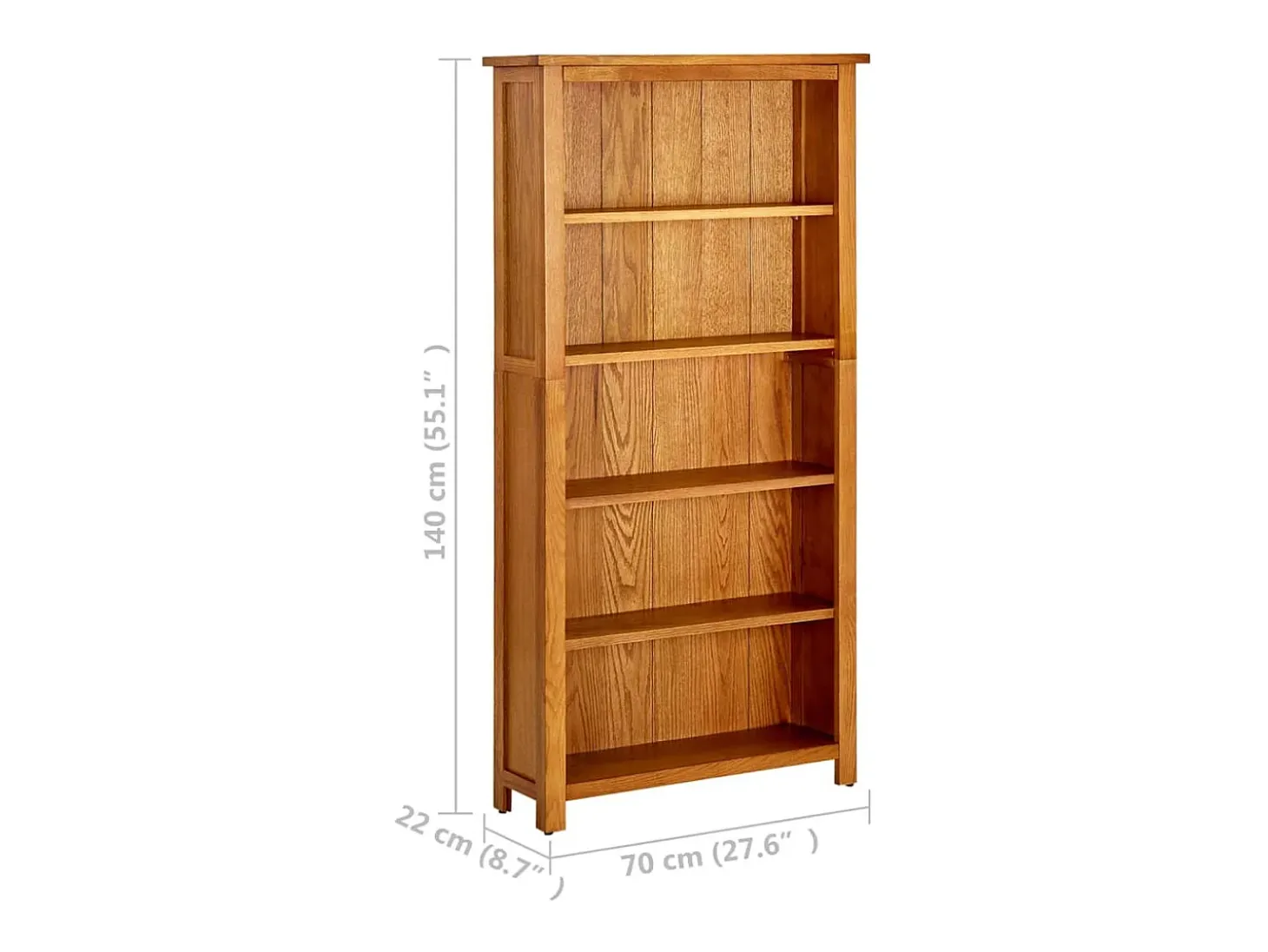 Estantería de 5 niveles de madera maciza de roble 70x22x140 cm