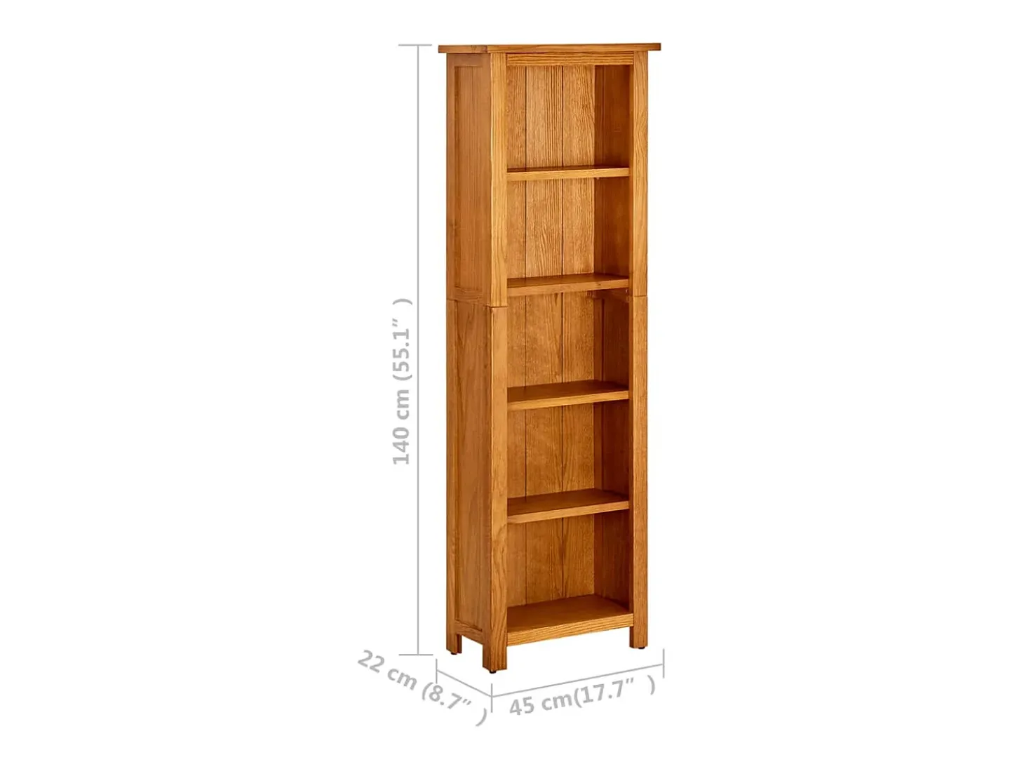 Estantería de 5 niveles de madera maciza de roble 45x22x140 cm