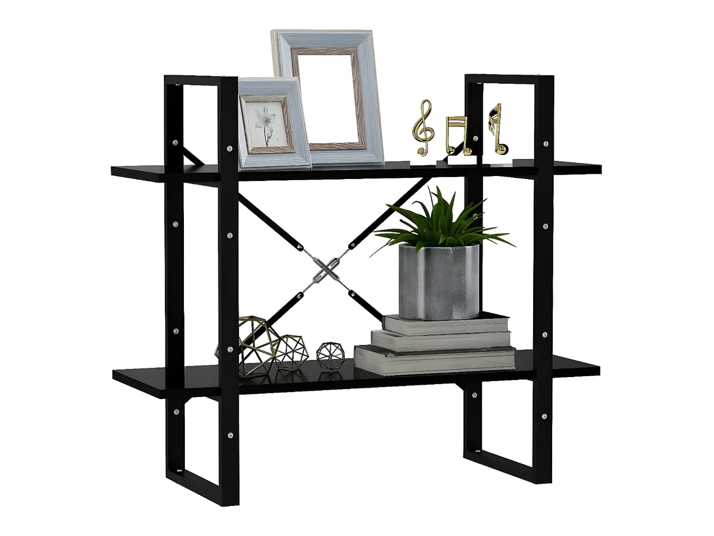 Estantería de 2 niveles madera contrachapada negro 80x30x70 cm