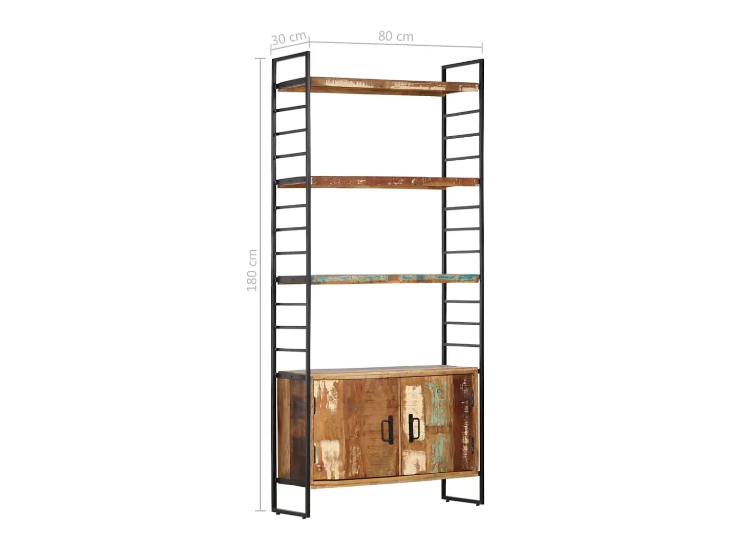 Estantería de 4 niveles madera maciza reciclada 80x30x180 cm