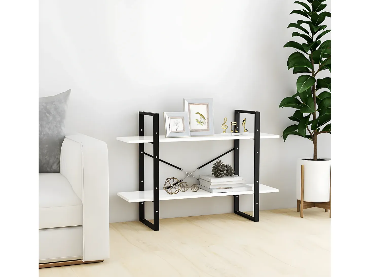 Estantería de 2 niveles madera contrachapada blanco 100x30x70cm