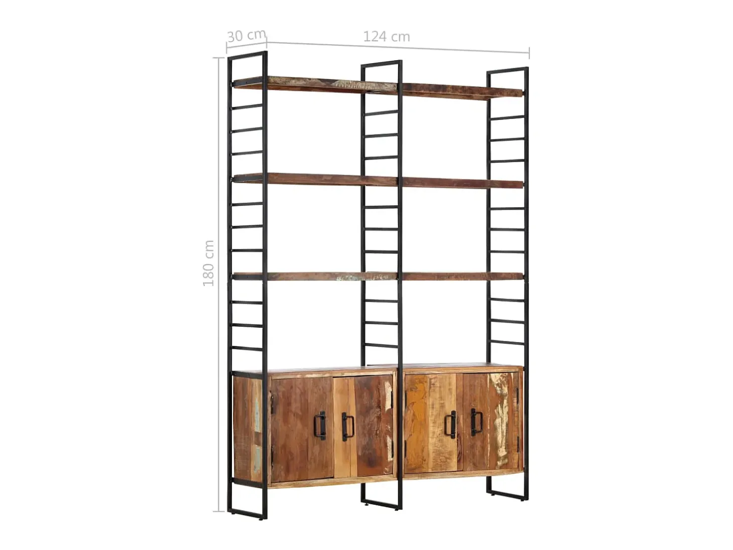 Estantería de 4 niveles madera maciza reciclada 124x30x180 cm