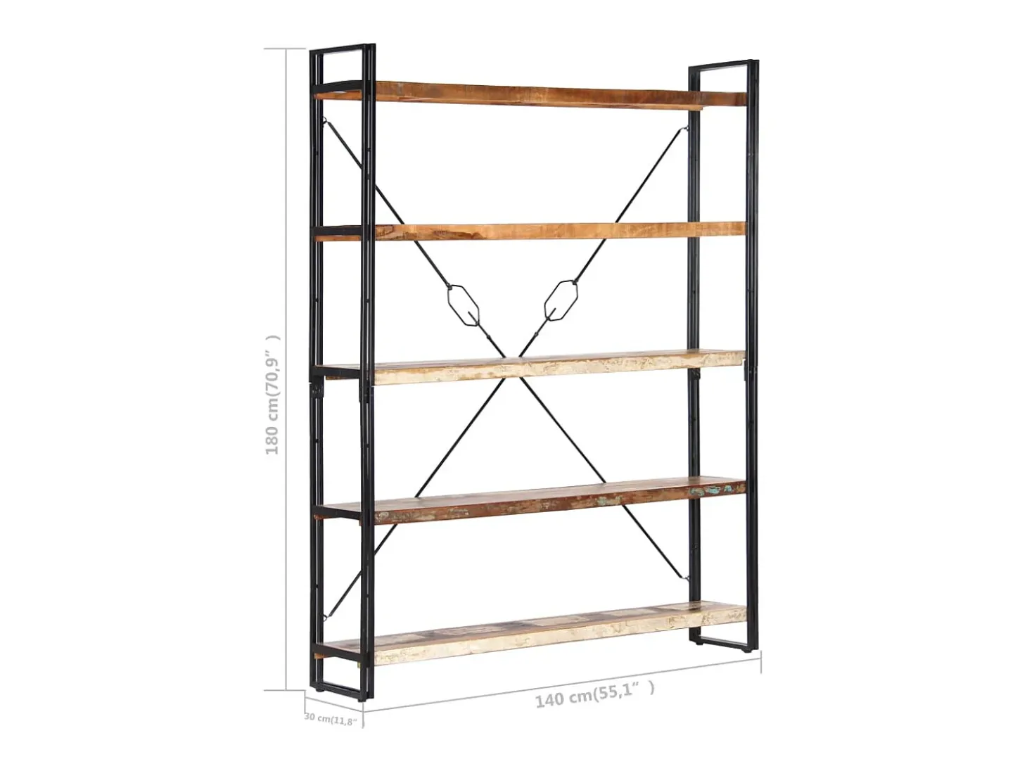 Estantería de 5 niveles madera maciza reciclada 140x30x180 cm