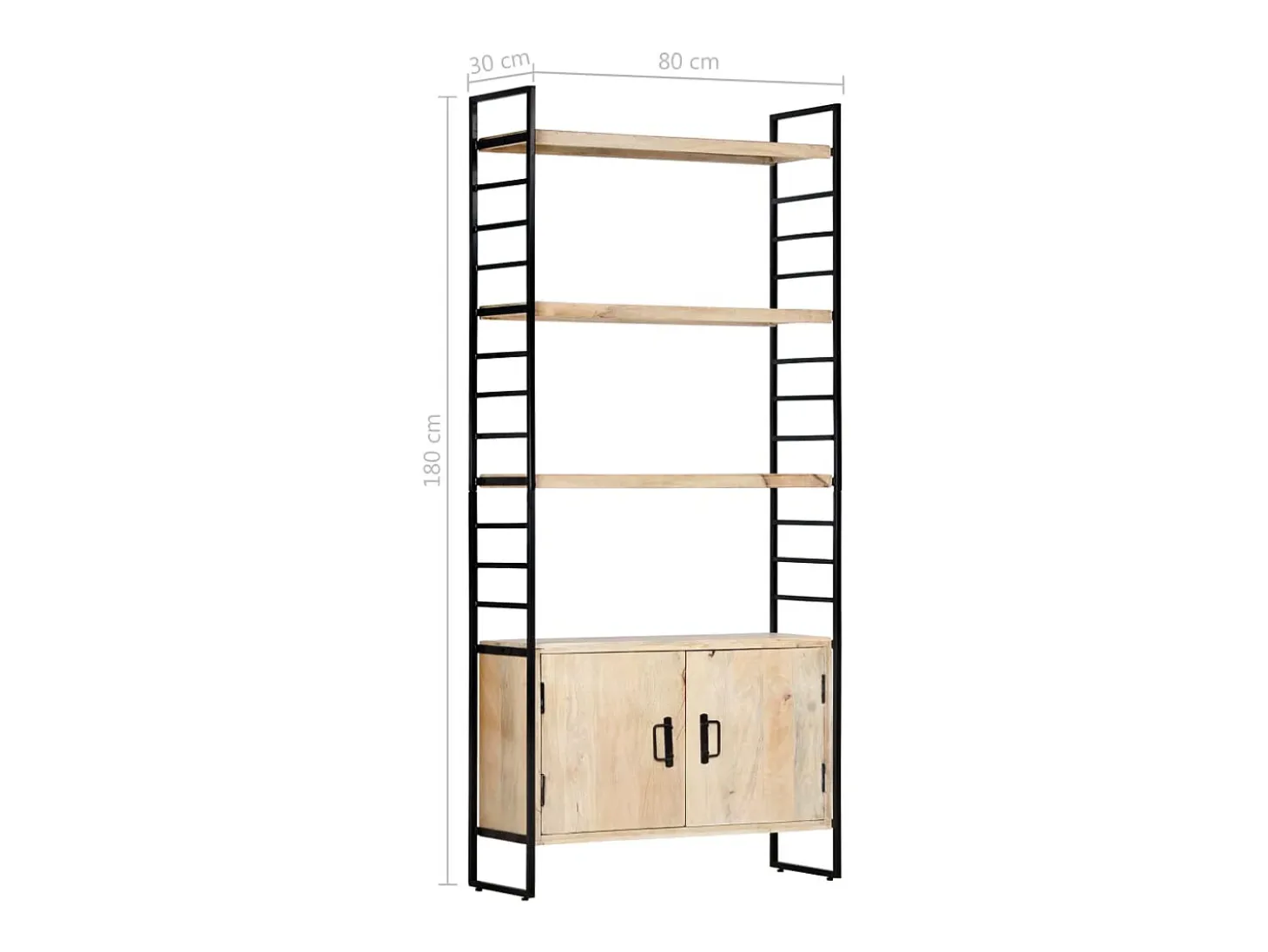 Estantería de 4 niveles madera maciza de mango 80x30x180 cm