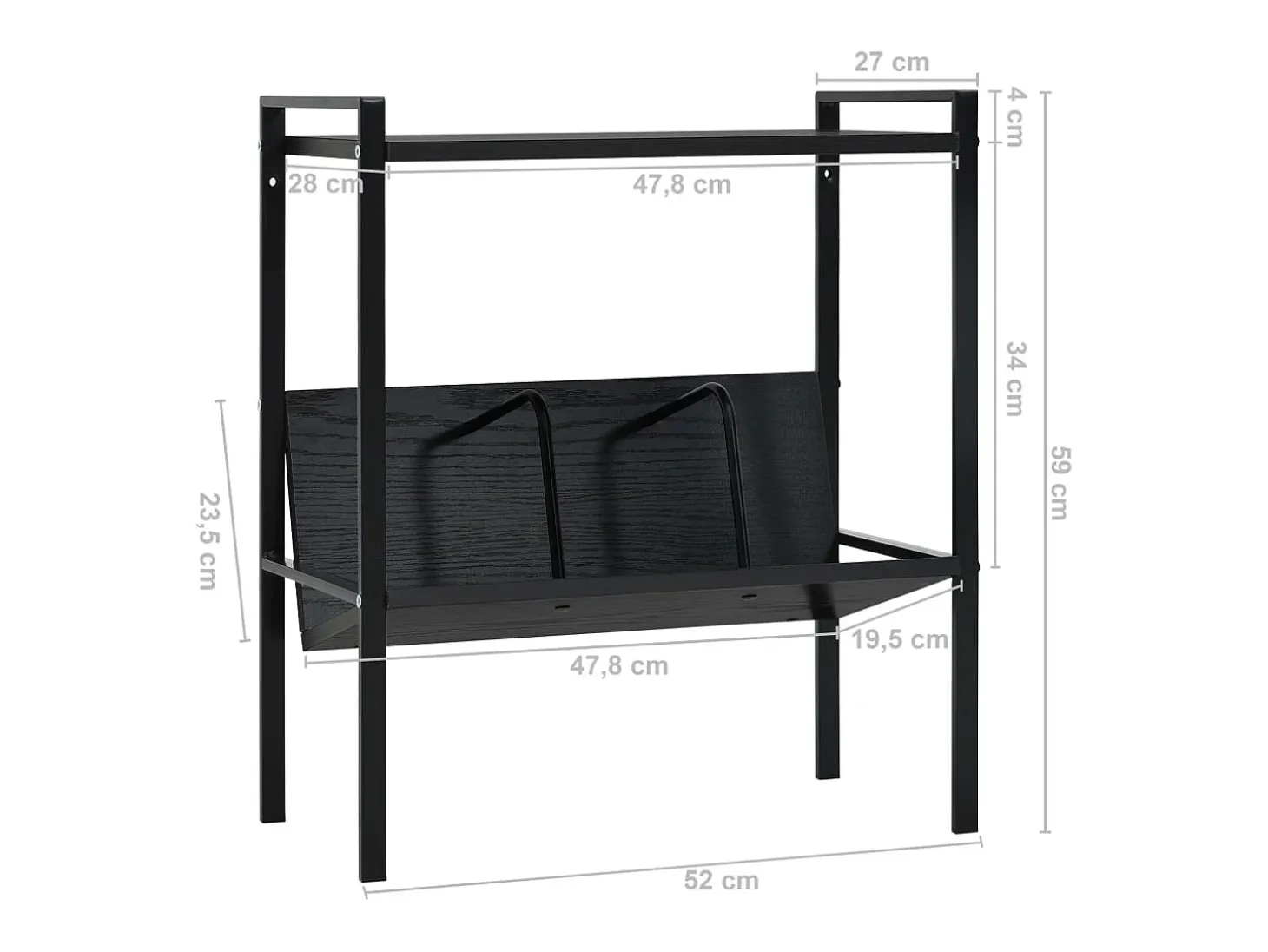 Estantería de 2 niveles madera de ingeniería negro 52x28x59 cm