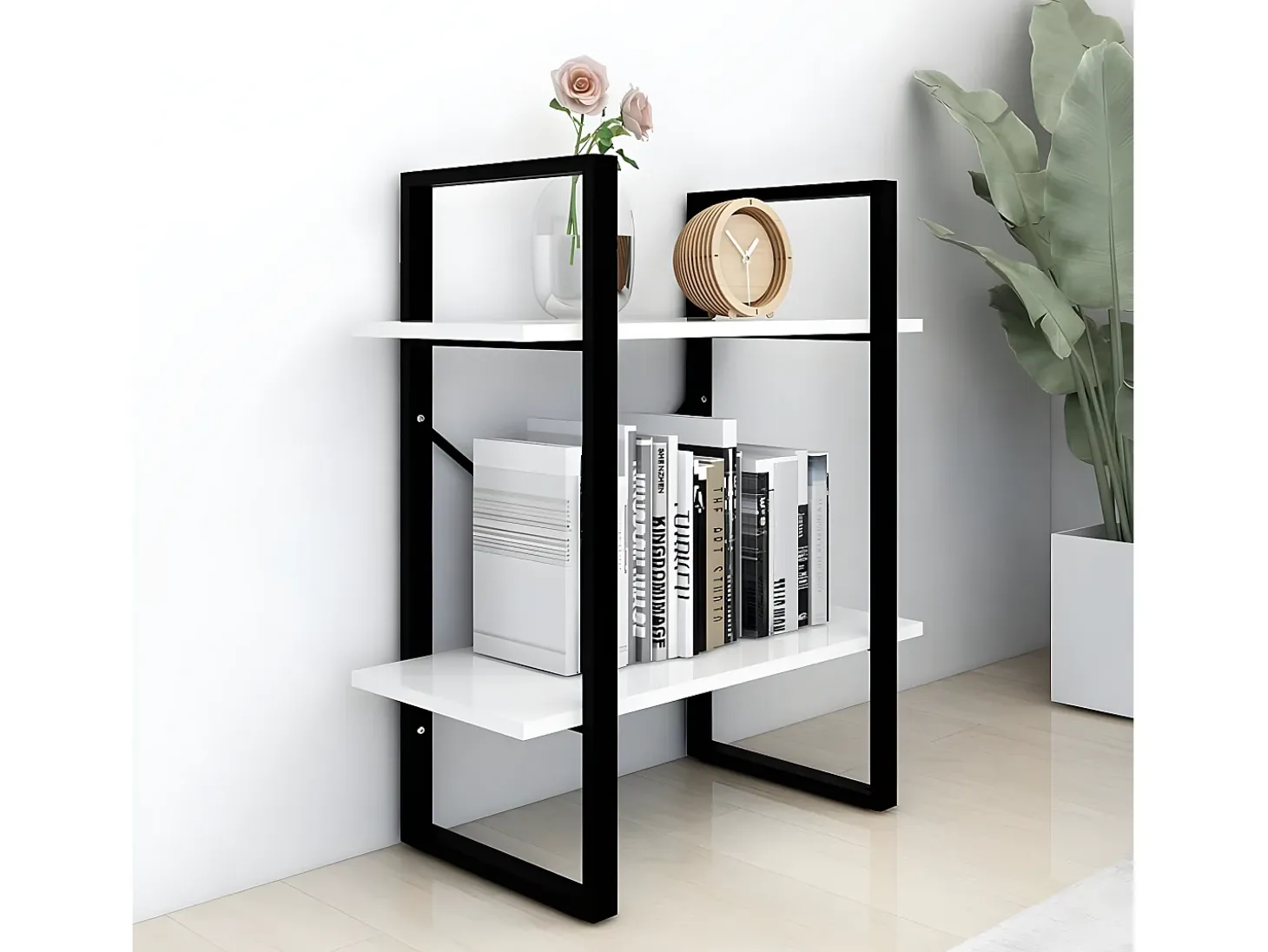 Estantería de 2 niveles madera contrachapada blanco 60x30x70 cm