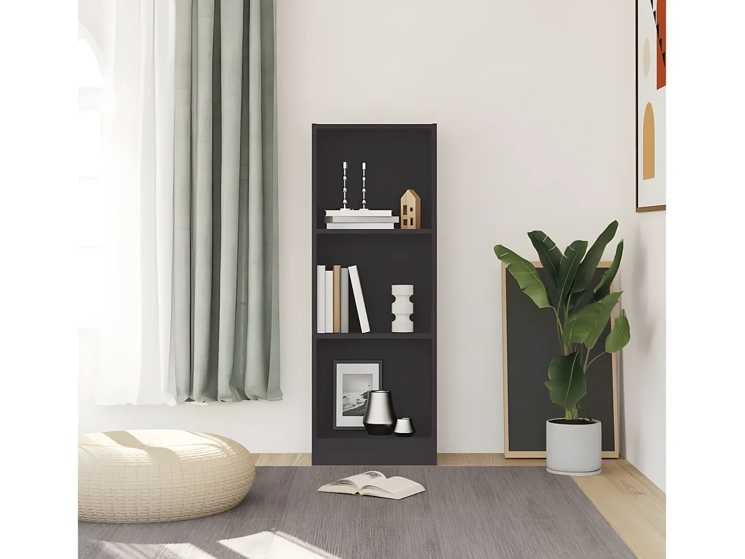 Estantería de 3 niveles madera contrachapada gris 40x24x108 cm
