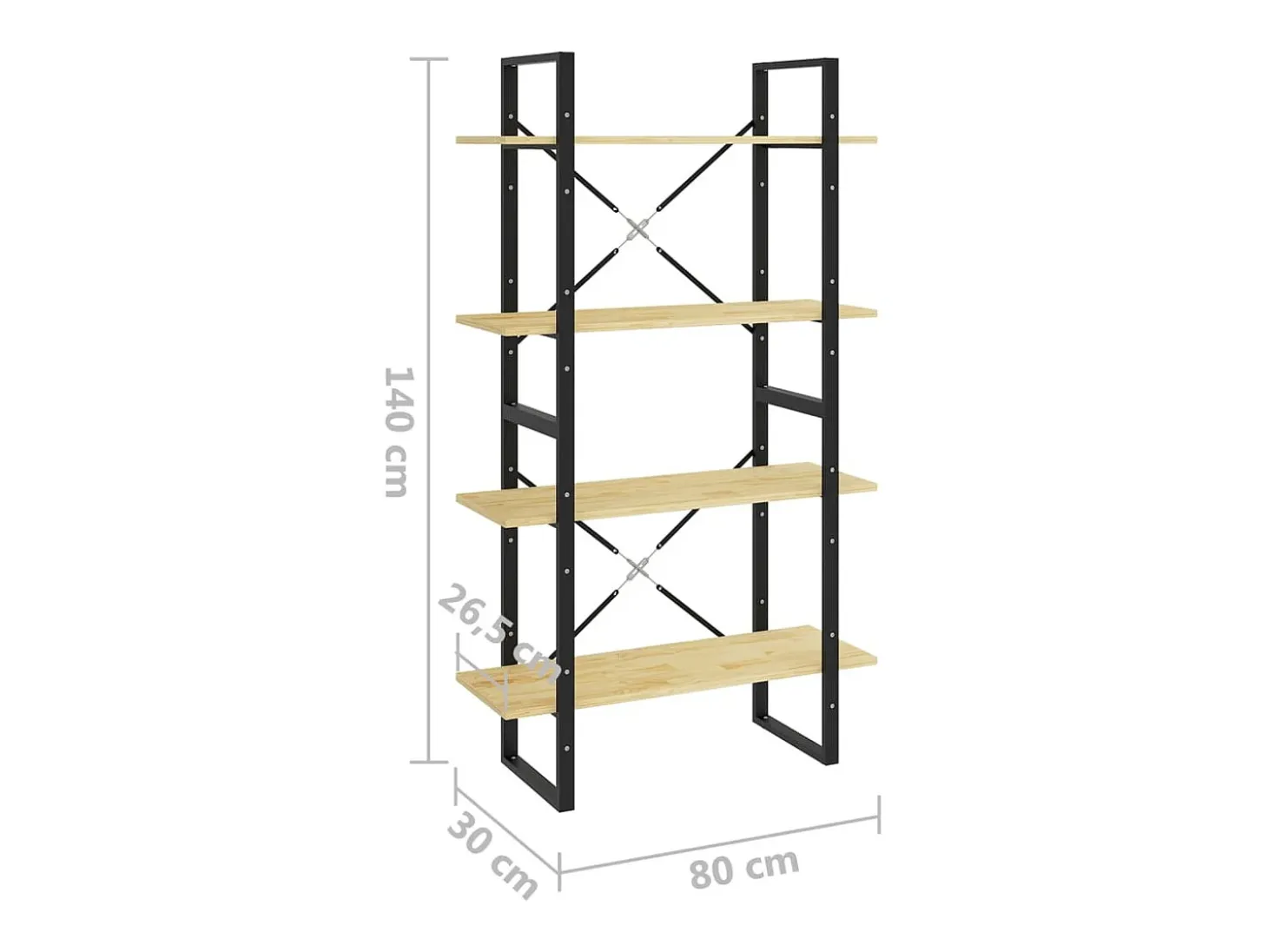 Estantería de 4 niveles madera maciza de pino 80x30x140 cm
