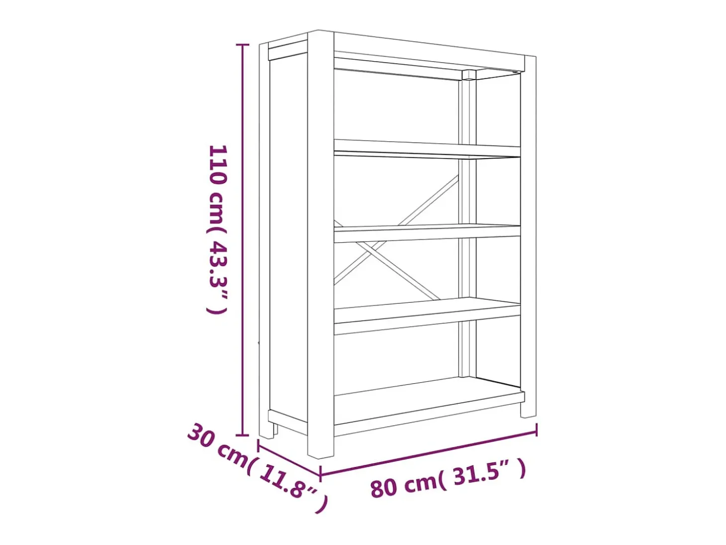 Estantería de 4 niveles madera maciza de acacia 80x30x110 cm