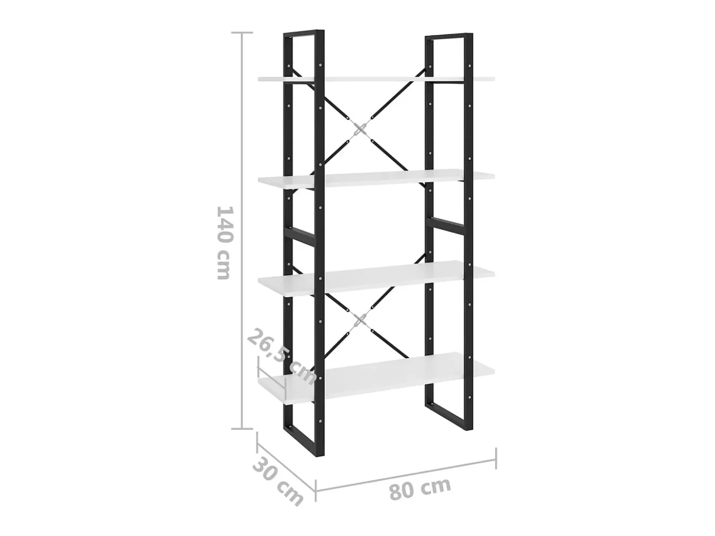 Estantería de 4 niveles madera contrachapada blanco 80x30x140cm