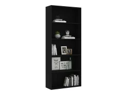 Estantería de 5 niveles madera contrachapada negra 80x30x189 cm