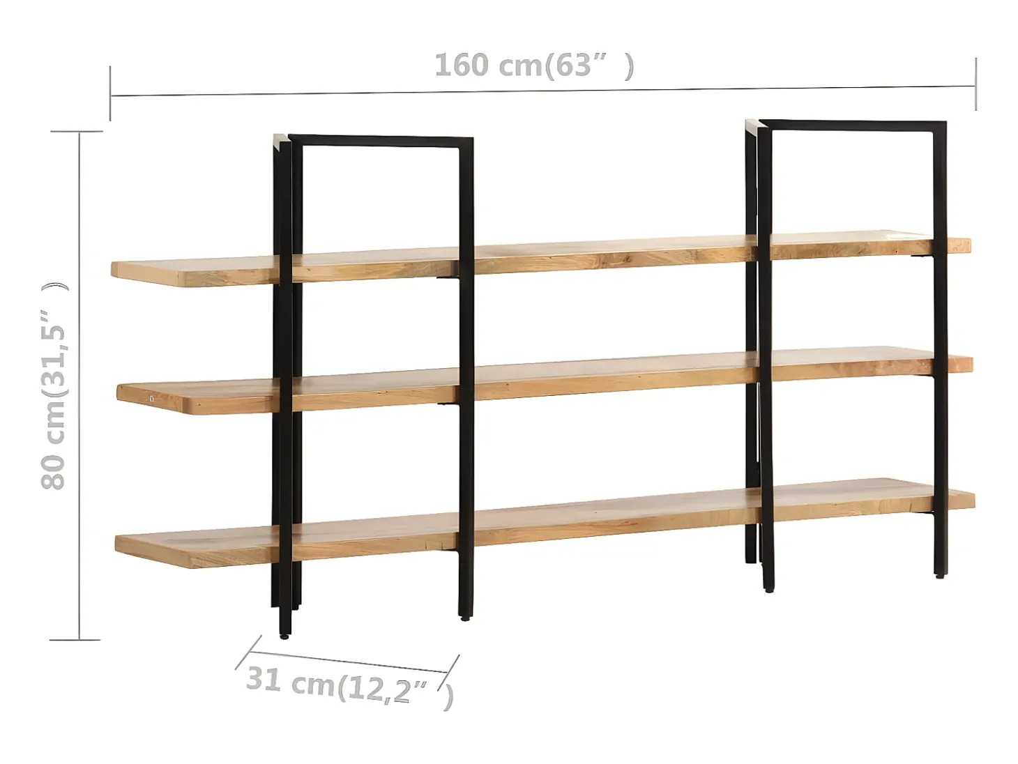 Estantería de 3 niveles madera maciza de mango 160x31x80 cm