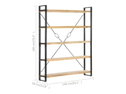 Estantería de 5 niveles madera maciza de mango 140x30x180 cm