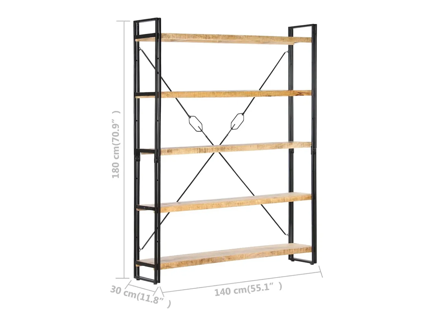 Estantería de 5 niveles madera maciza de mango 140x30x180 cm