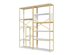 Estantería de 160 x 29,5 x 180 cm - Metal y MDF - Dorado y blanco