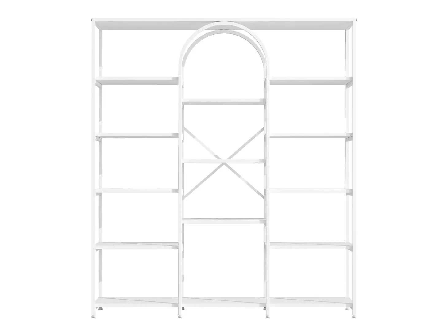 Estantería de acero y MDF de 160 x 30 x 180 cm - Diseño rectangular y arqueado - Color blanco