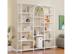 Estantería de acero y MDF de 160 x 30 x 180 cm - Diseño rectangular y arqueado - Color blanco
