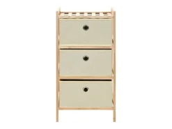 Estantería de almacenaje 3 cestas de tela madera de cedro beige