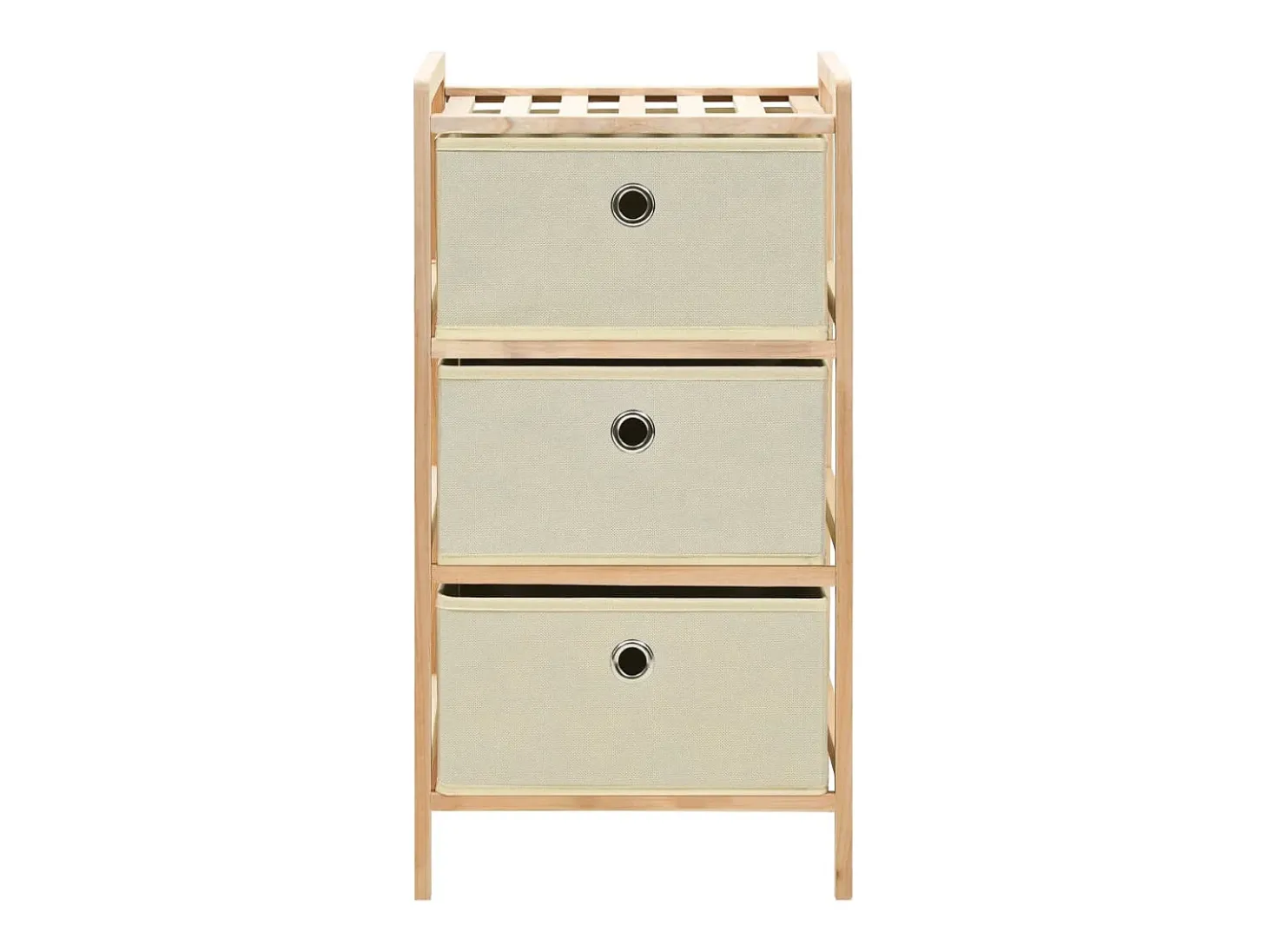 Estantería de almacenaje 3 cestas de tela madera de cedro beige