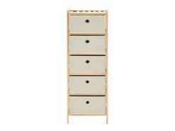 Estantería de almacenaje 5 cestas de tela madera de cedro beige