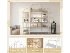 Estantería de almacenaje elegante - 170 x 26 x 190 cm - con 5 estantes de almacenaje - forma de nube - MDF + metal - blanco