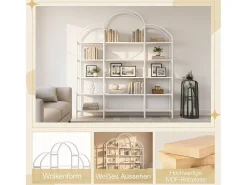 Estantería de almacenaje elegante - 170 x 26 x 190 cm - con 5 estantes de almacenaje - forma de nube - MDF + metal - blanco