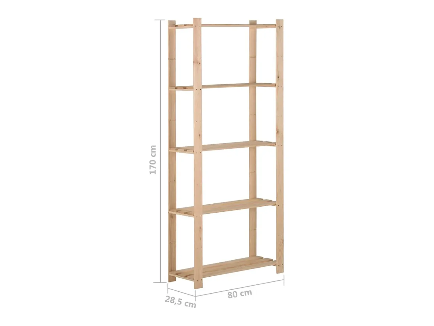 Estantería de almacenamiento de 5 niveles 170 cm madera maciza de pino 02_0000660