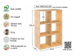 Estantería de cubos de madera cruda Dinamic 6 espacios
