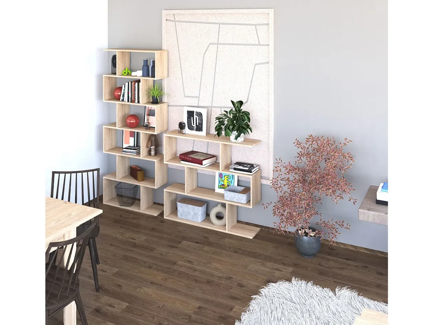 Estantería de diseño escalonado vertical en roble canadian 192 cm Zoe High Roble Canadian