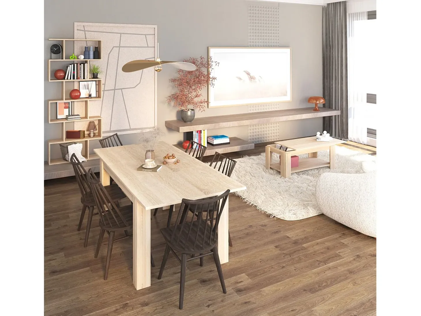 Estantería de diseño escalonado vertical en roble canadian 192 cm Zoe High Roble Canadian