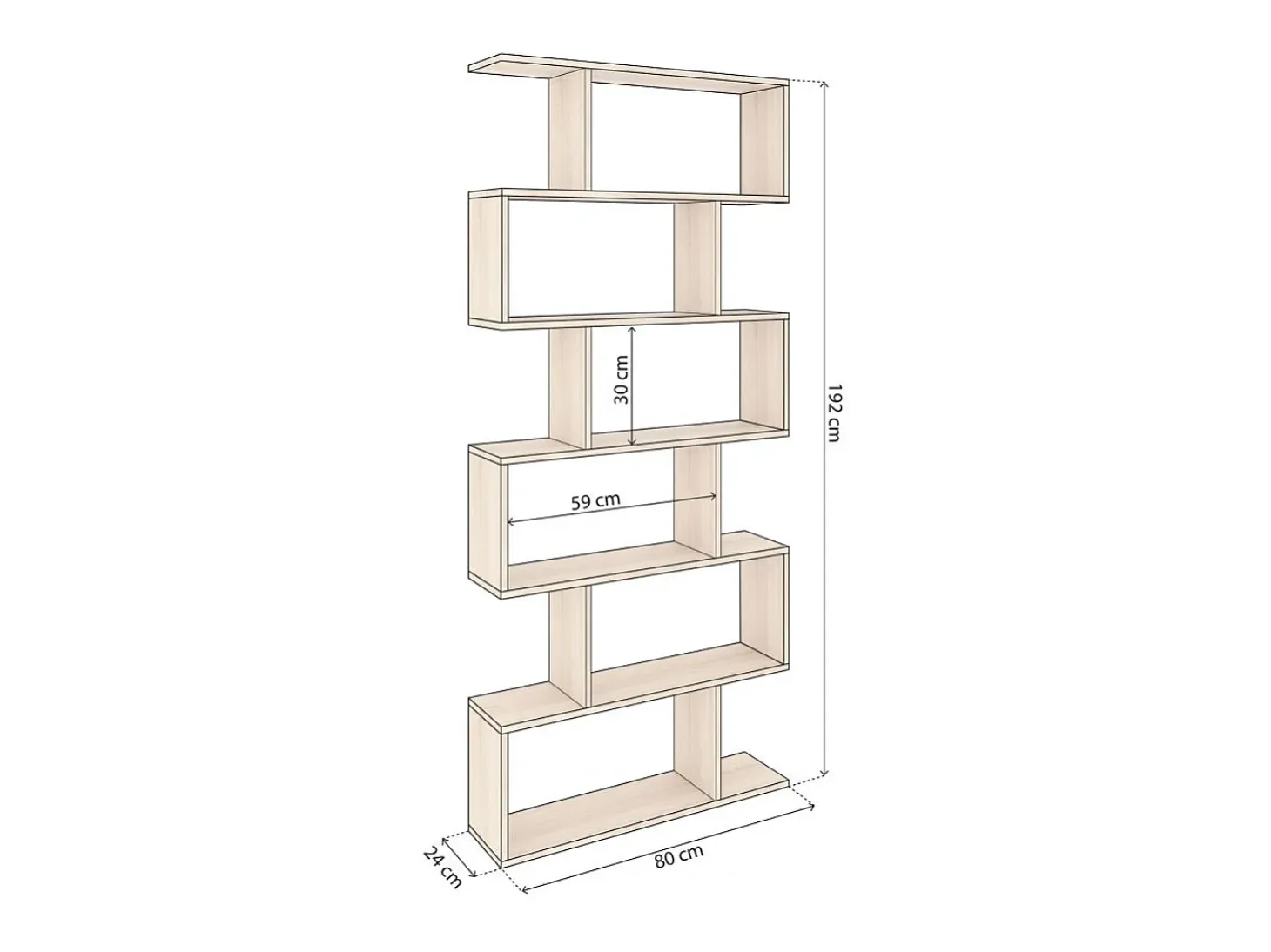 Estantería de diseño escalonado vertical en roble canadian 192 cm Zoe High Roble Canadian