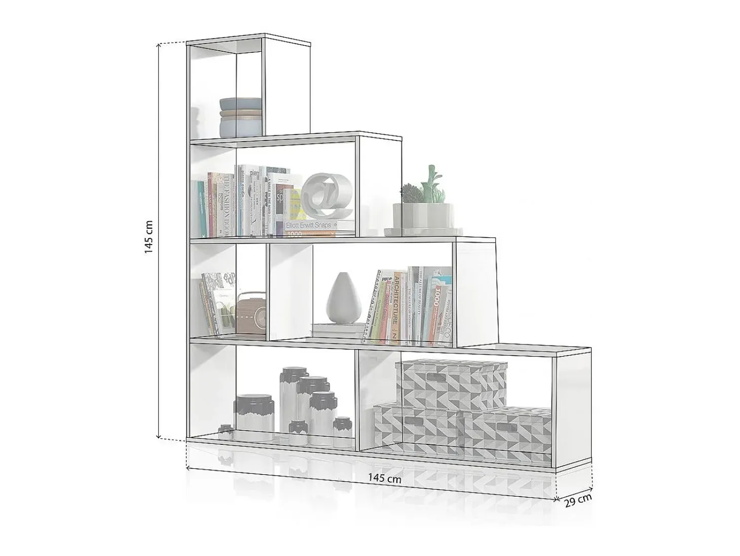 Estantería de diseño escalonado en blanco brillo 145 cm Alice Blanco Brillo