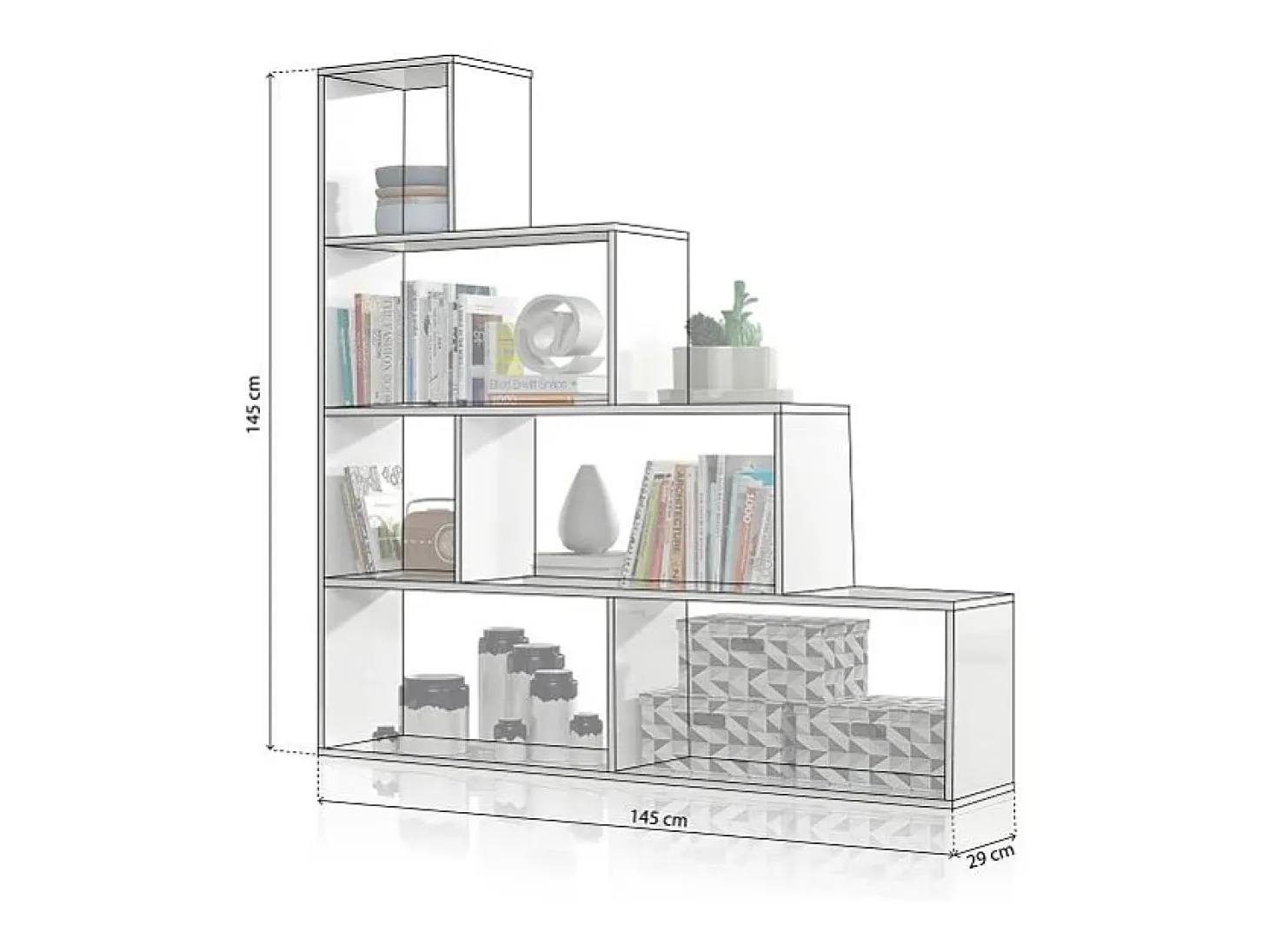 Estantería de diseño escalonado en blanco brillo 145 cm Alice Blanco Brillo