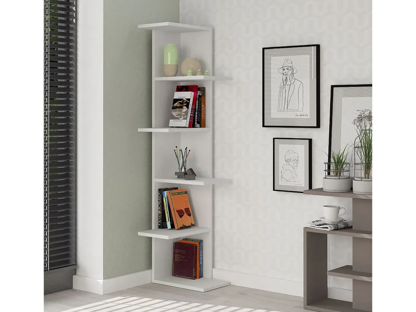 Estantería de esquina 6 estantes blanco H141 cm - Saso