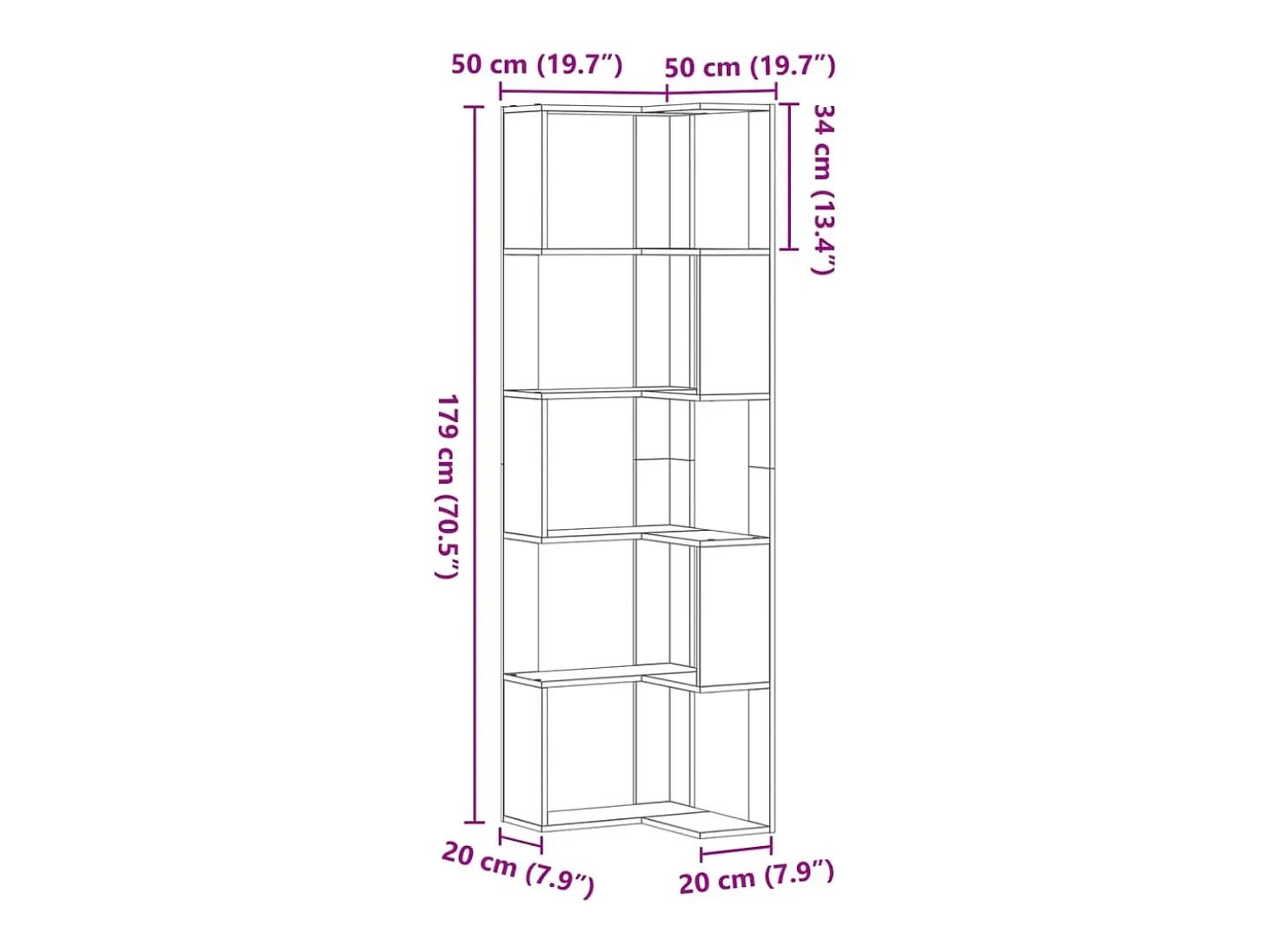 Estantería de esquina 5 niveles madera gris Sonoma 50x50x179 cm