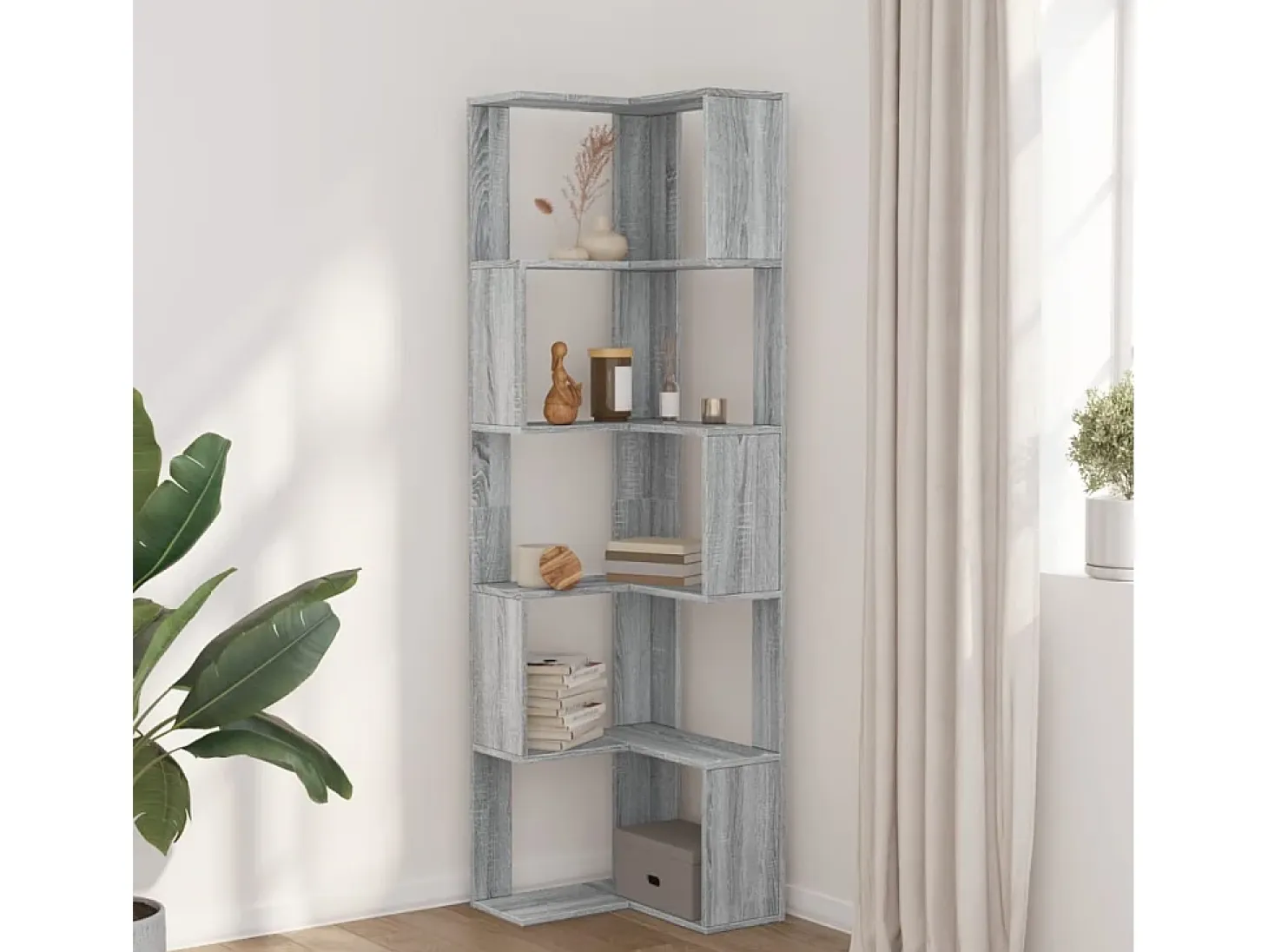 Estantería de esquina 5 niveles madera gris Sonoma 50x50x179 cm