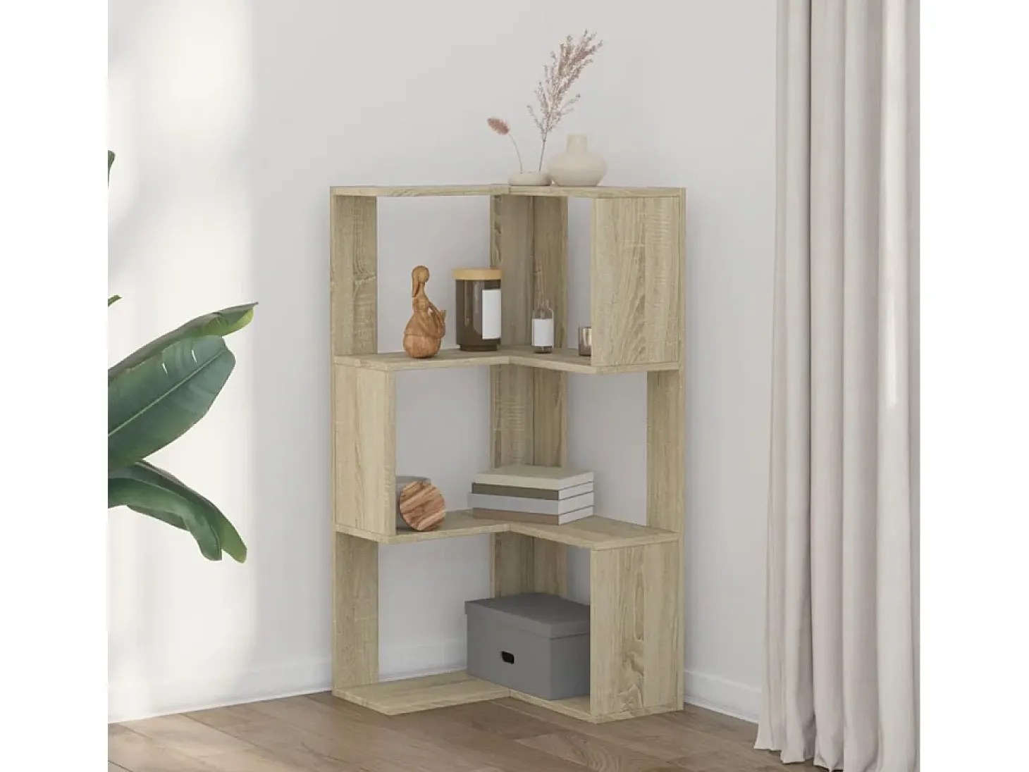 Estantería de esquina 3 niveles madera roble Sonoma 50x50x102cm