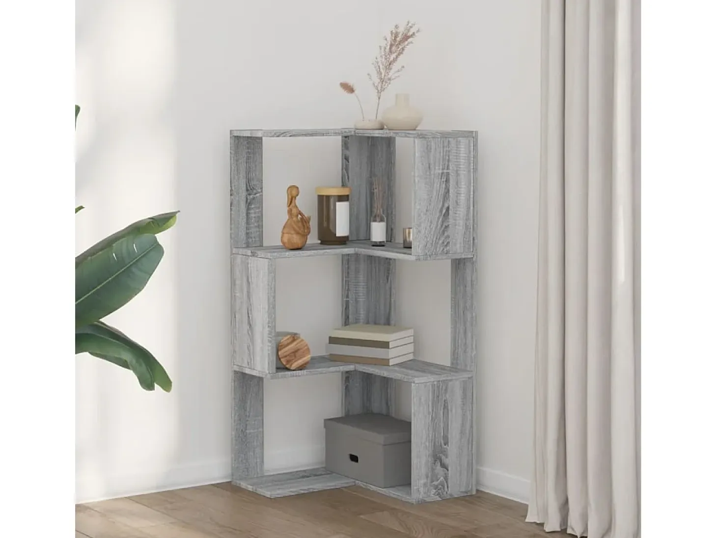 Estantería de esquina 3 niveles madera gris Sonoma 50x50x102 cm