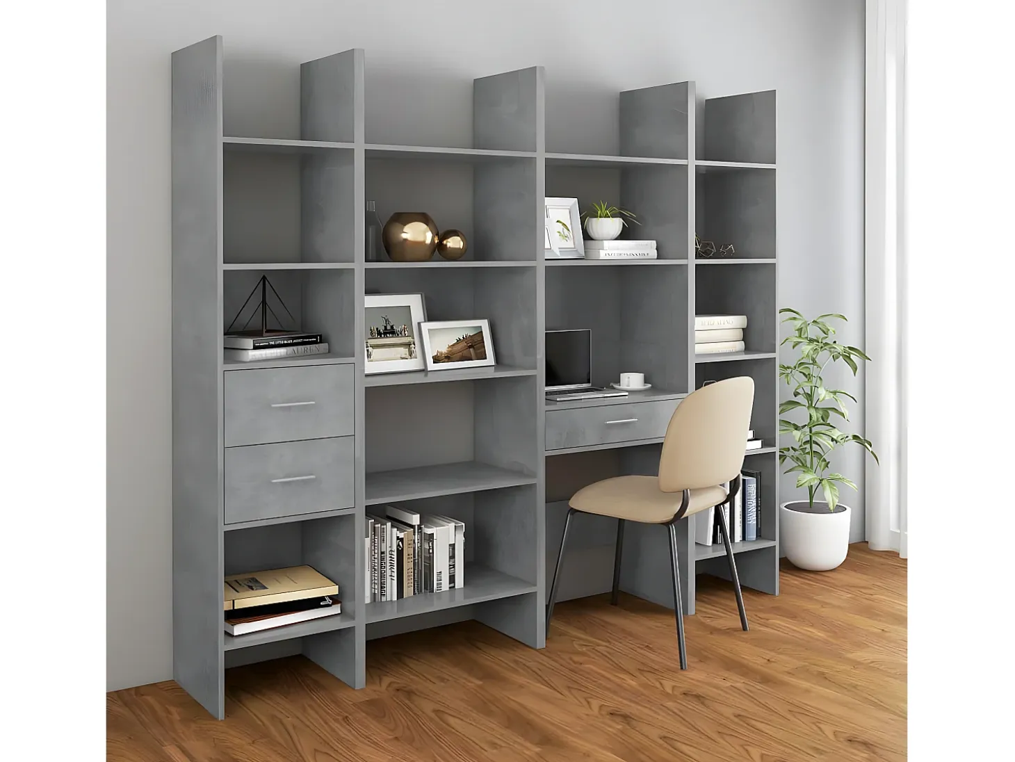 Estantería de madera contrachapada gris hormigón 60x35x180 cm