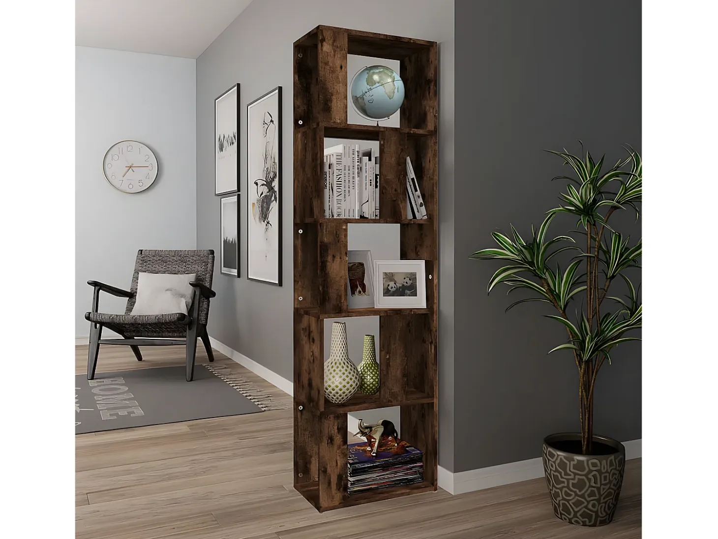 Estantería de madera contrachapada roble ahumado 45x24x160 cm
