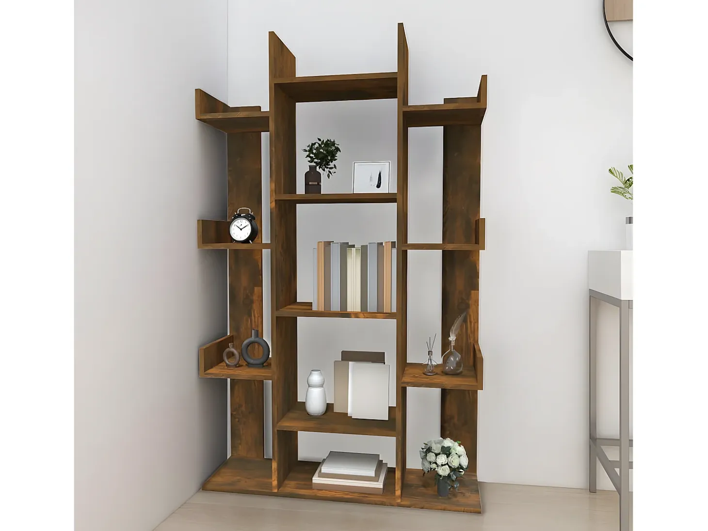 Estantería de madera contrachapada roble ahumado 86x25,5x140 cm