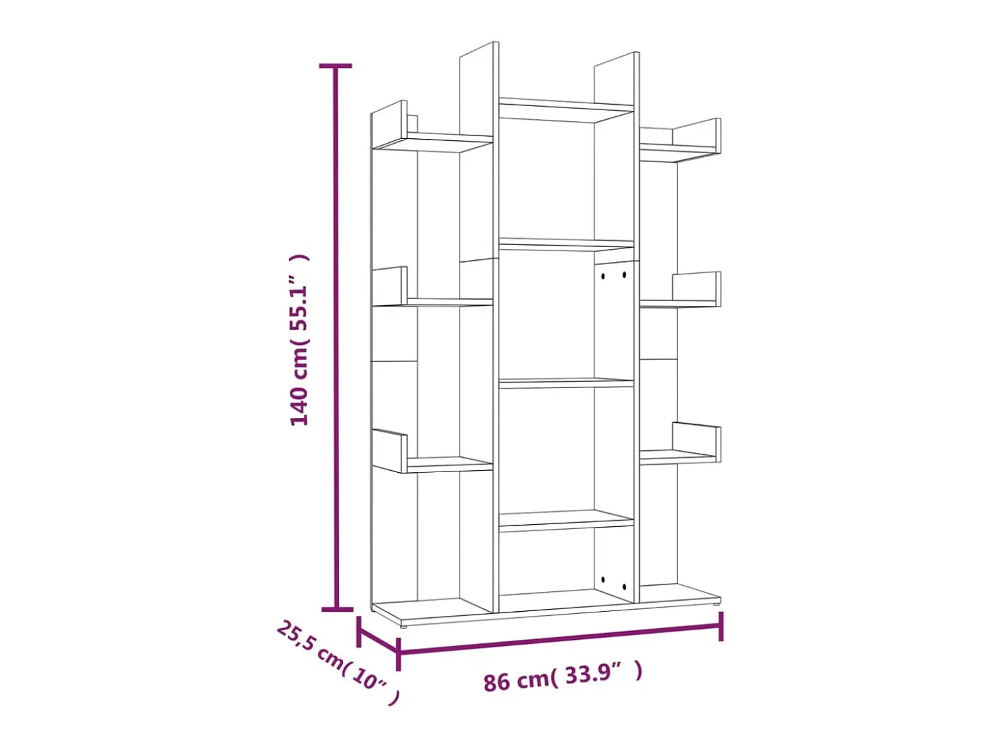 Estantería de madera contrachapada roble ahumado 86x25,5x140 cm