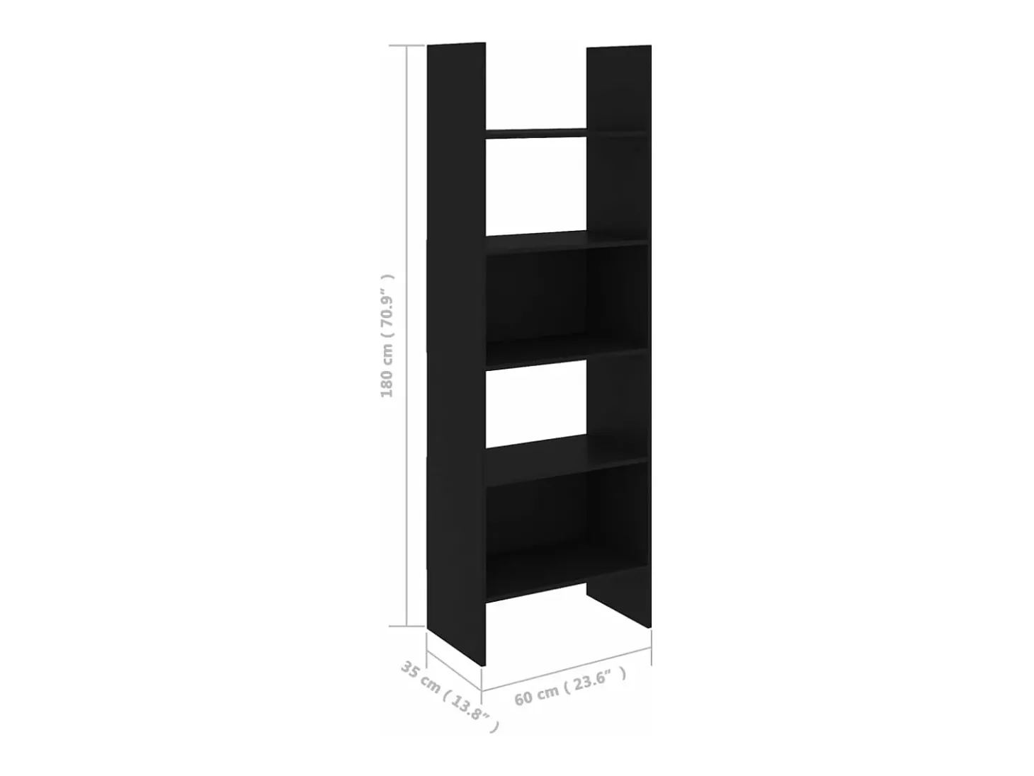 Estantería de madera contrachapada negro 60x35x180 cm