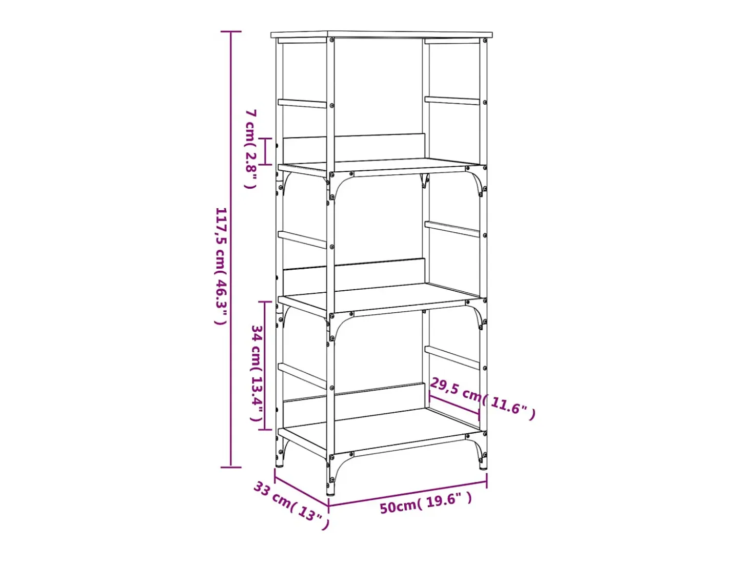 Estantería de madera de ingeniería gris Sonoma 50x33x117,5 cm