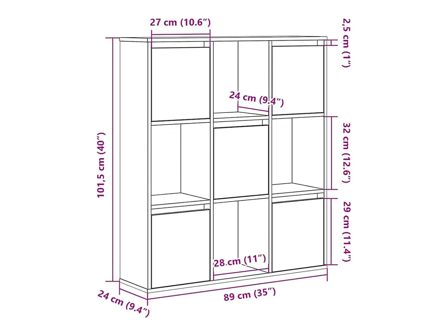 Estantería de madera de ingeniería gris hormigón 89x24x101,5 cm