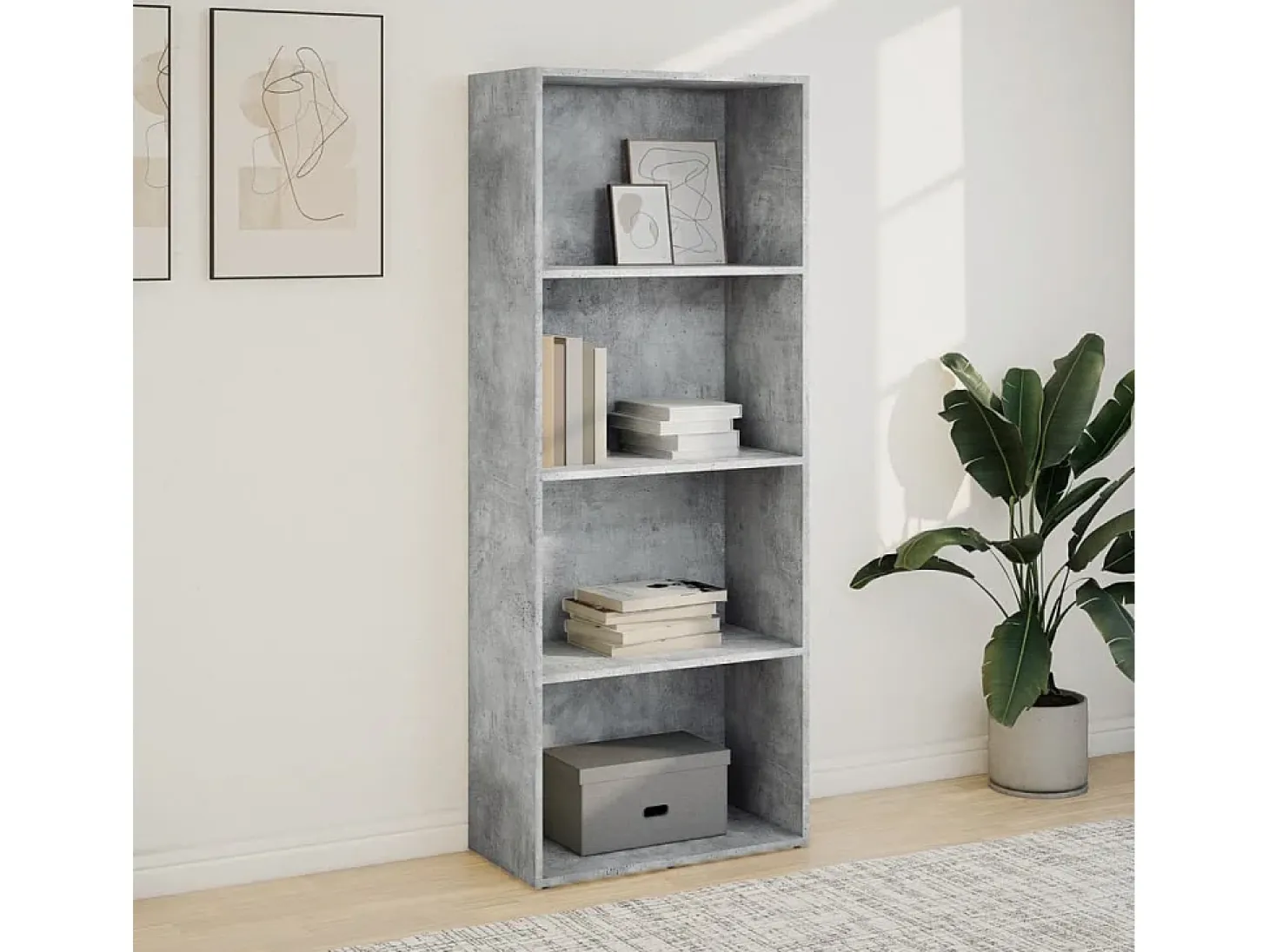 Estantería de madera de ingeniería gris hormigón 60x30x152 cm