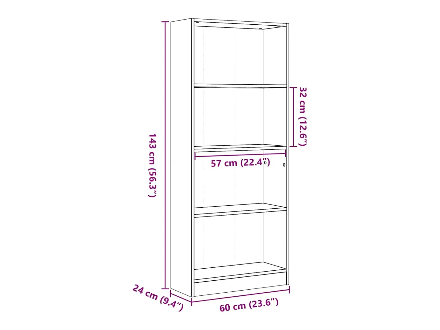 Estantería de madera de ingeniería negra 60x24x143 cm
