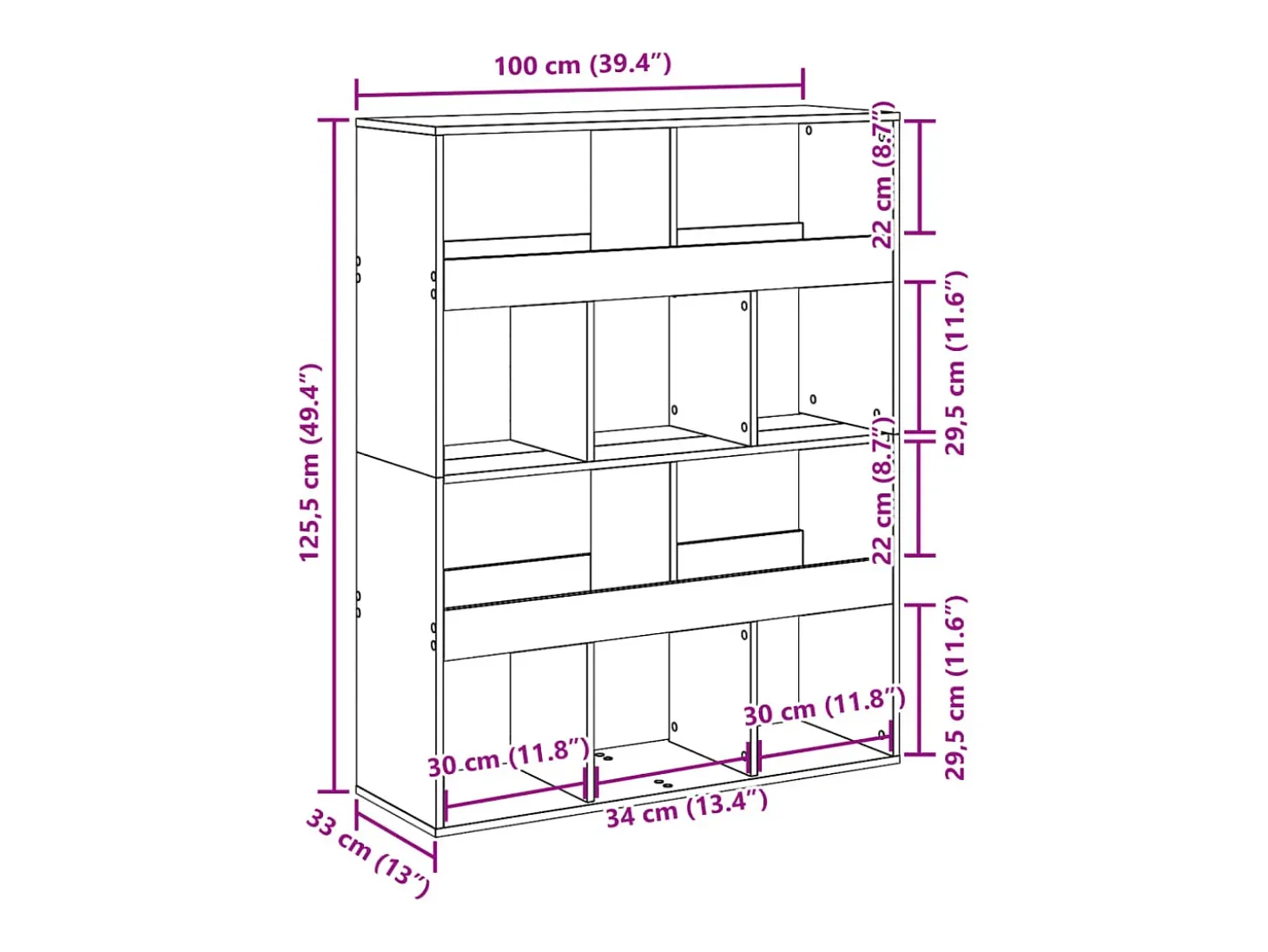 Estantería de madera de ingeniería gris Sonoma 100x33x125,5 cm