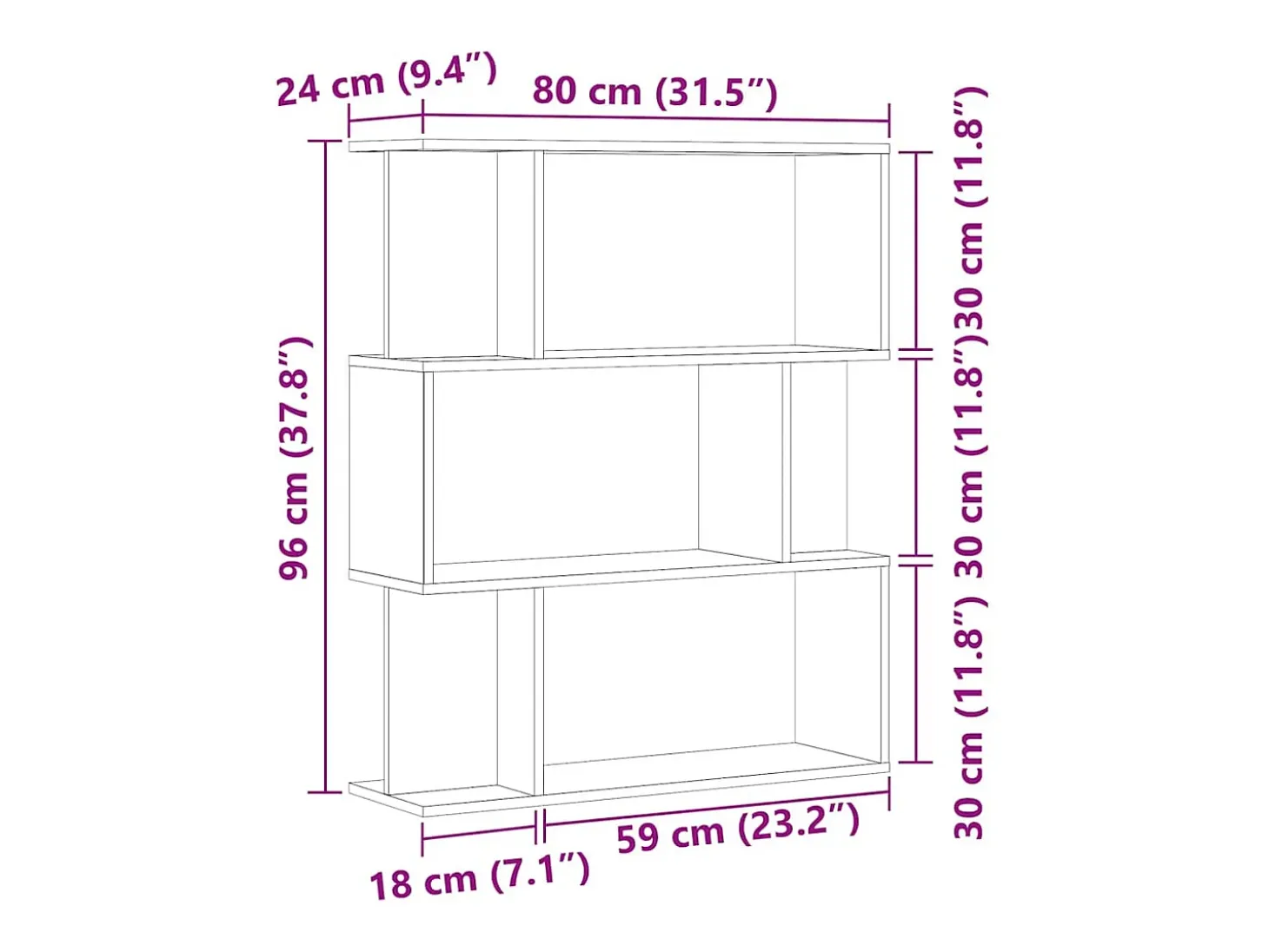 Estantería de madera de ingeniería envejecida 80x24x96 cm